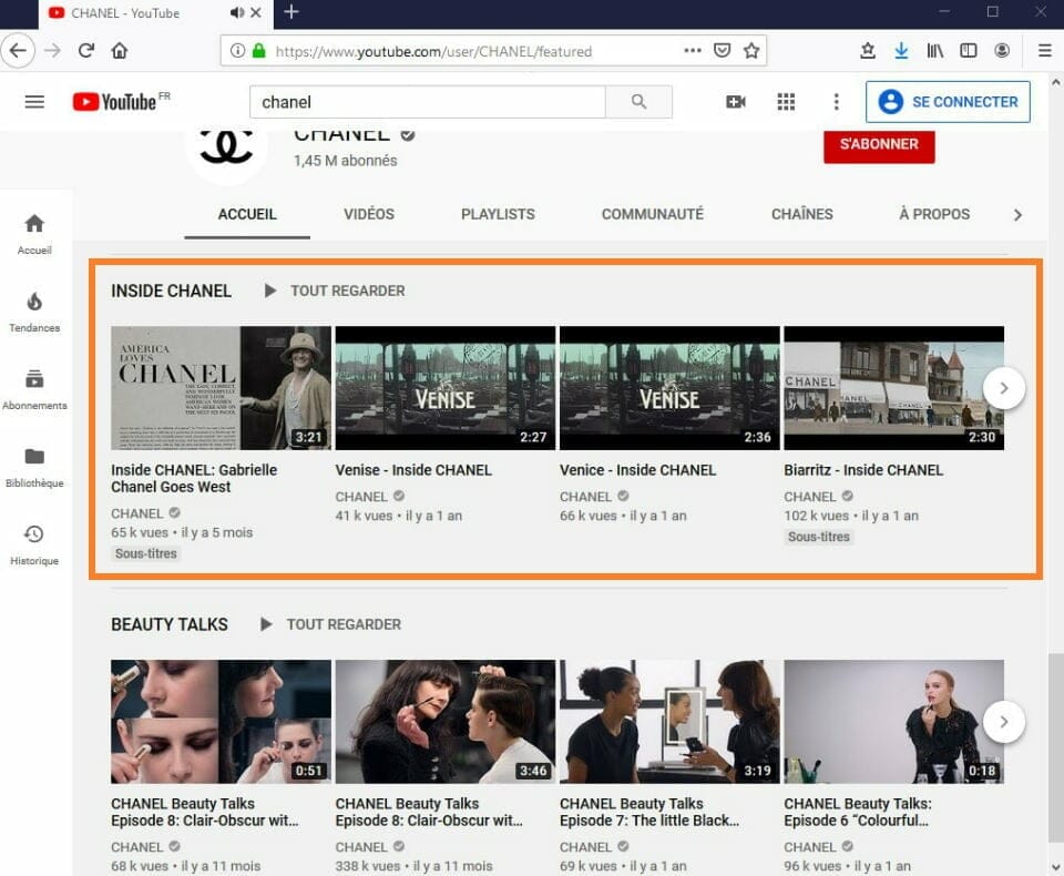 Web Série sur la chaîne Youtube de Chanel